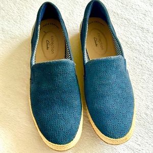 Clarks Collection Women's Espadrille Loafers Shoes Size 5.5 Leather Blue